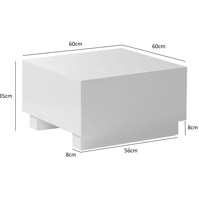 Couchtisch FineBuy Sofatisch MONOBLOC Weiß Hochglanz 60x60 cm Wohnzimmertisch