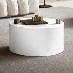 Couchtisch FineBuy Sofatisch MONOBLOC Weiß Hochglanz 60 cm Wohnzimmertisch Rund