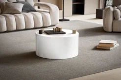Couchtisch FineBuy Sofatisch MONOBLOC Weiß Hochglanz 60 cm Wohnzimmertisch Rund