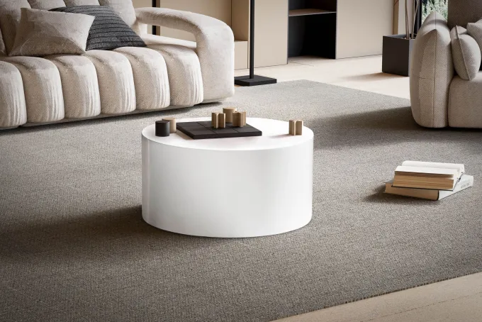 Couchtisch FineBuy Sofatisch MONOBLOC Weiß Hochglanz 60 cm Wohnzimmertisch Rund