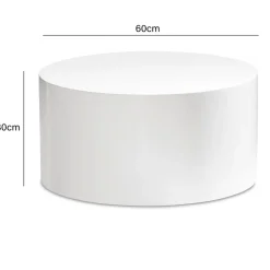 Couchtisch FineBuy Sofatisch MONOBLOC Weiß Hochglanz 60 cm Wohnzimmertisch Rund