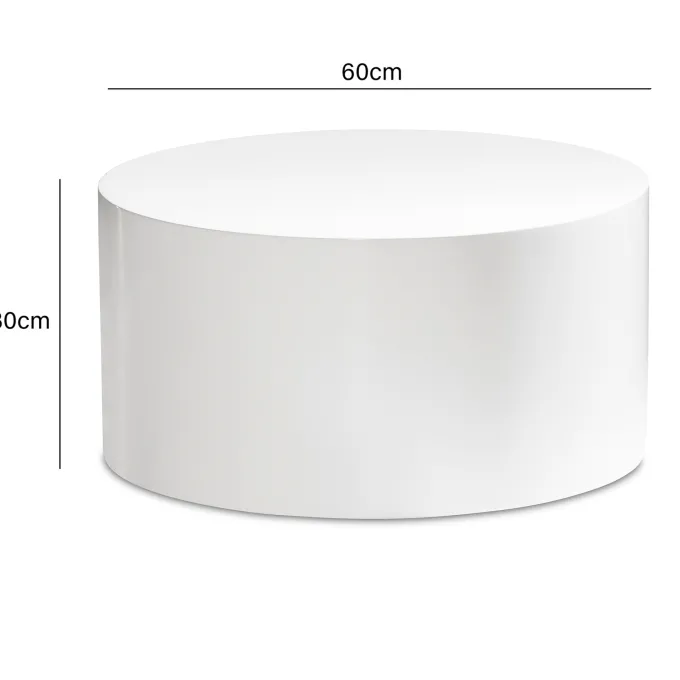 Couchtisch FineBuy Sofatisch MONOBLOC Weiß Hochglanz 60 cm Wohnzimmertisch Rund