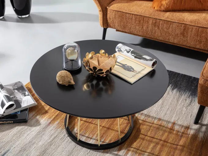 Couchtisch FineBuy Sofatisch Rund 80 cm Schwarz Metall Wohnzimmertisch Tisch