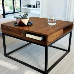 Couchtisch FineBuy Sofatisch Holz Massiv 60 cm Wohnzimmertisch Quadratisch