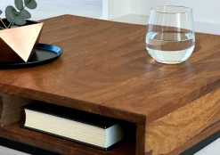 Couchtisch FineBuy Sofatisch Holz Massiv 60 cm Wohnzimmertisch Quadratisch
