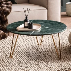 Couchtisch FineBuy Sofatisch Echter Marmor Ø 70 cm Tisch Wohnzimmertisch Rund