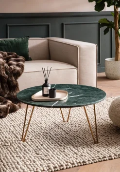 Couchtisch FineBuy Sofatisch Echter Marmor Ø 70 cm Tisch Wohnzimmertisch Rund