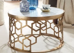 Couchtisch FineBuy Sofatisch Echter Marmor Ø 60 cm Tisch Wohnzimmertisch Rund