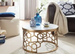 Couchtisch FineBuy Sofatisch Echter Marmor Ø 60 cm Tisch Wohnzimmertisch Rund