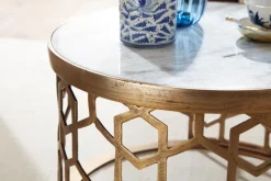 Couchtisch FineBuy Sofatisch Echter Marmor Ø 60 cm Tisch Wohnzimmertisch Rund