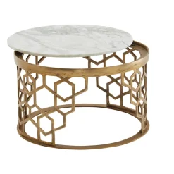 Couchtisch FineBuy Sofatisch Echter Marmor Ø 60 cm Tisch Wohnzimmertisch Rund