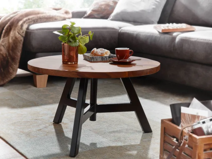 Couchtisch FineBuy Sofatisch Massivholz 60x60x35 cm Wohnzimmertisch Tisch Rund