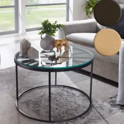 Couchtisch FineBuy Sofatisch Glas Ø 60 cm Tisch Wohnzimmertisch Rund Modern