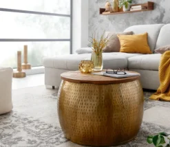 Couchtisch FineBuy Sofatisch Rund Metall Ø 60 cm Tisch Stauraum Wohnzimmertisch