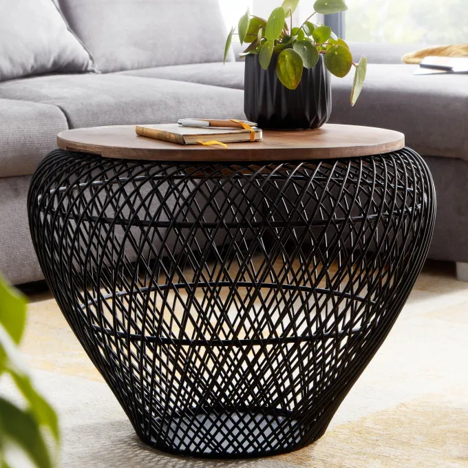 Couchtisch FineBuy Sofatisch Rund Metall Ø 60 cm Tisch Stauraum Wohnzimmertisch