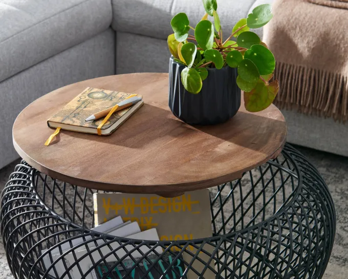 Couchtisch FineBuy Sofatisch Rund Metall Ø 60 cm Tisch Stauraum Wohnzimmertisch