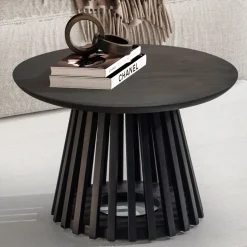 Couchtisch FineBuy Sofatisch Massivholz Schwarz 60x60x41cm Wohnzimmertisch Rund