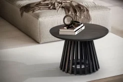 Couchtisch FineBuy Sofatisch Massivholz Schwarz 60x60x41cm Wohnzimmertisch Rund