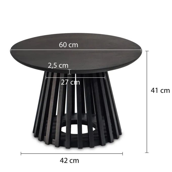 Couchtisch FineBuy Sofatisch Massivholz Schwarz 60x60x41cm Wohnzimmertisch Rund