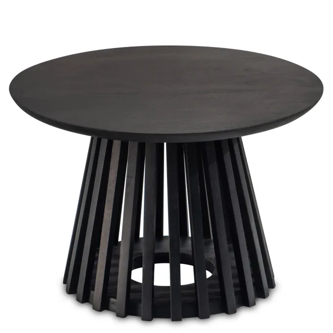 Couchtisch FineBuy Sofatisch Massivholz Schwarz 60x60x41cm Wohnzimmertisch Rund