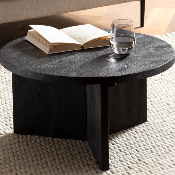 Couchtisch FineBuy Sofatisch Massivholz Schwarz 60x60x33cm Wohnzimmertisch Rund