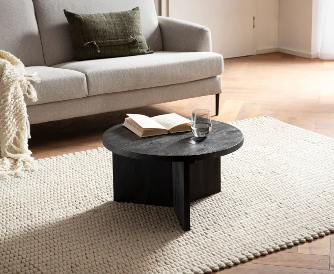 Couchtisch FineBuy Sofatisch Massivholz Schwarz 60x60x33cm Wohnzimmertisch Rund