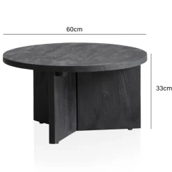Couchtisch FineBuy Sofatisch Massivholz Schwarz 60x60x33cm Wohnzimmertisch Rund