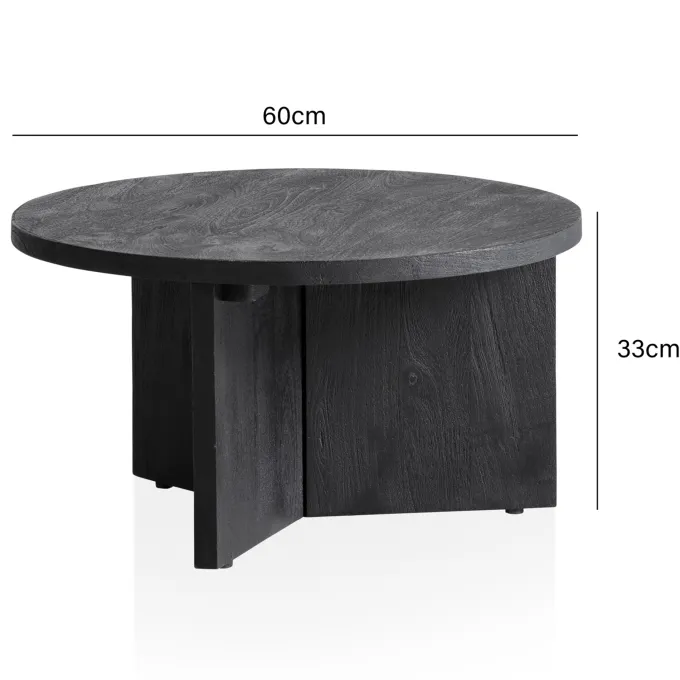 Couchtisch FineBuy Sofatisch Massivholz Schwarz 60x60x33cm Wohnzimmertisch Rund