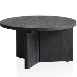 Couchtisch FineBuy Sofatisch Massivholz Schwarz 60x60x33cm Wohnzimmertisch Rund