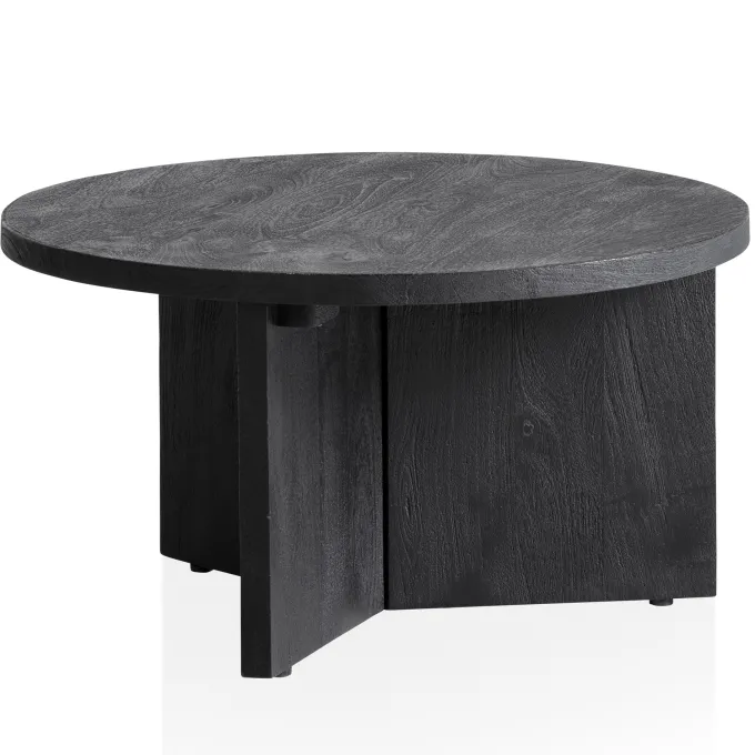 Couchtisch FineBuy Sofatisch Massivholz Schwarz 60x60x33cm Wohnzimmertisch Rund