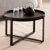 Couchtisch FineBuy Sofatisch Massivholz Schwarz 60x60x35 cm Wohnzimmertisch Rund