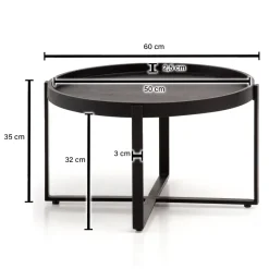 Couchtisch FineBuy Sofatisch Massivholz Schwarz 60x60x35 cm Wohnzimmertisch Rund