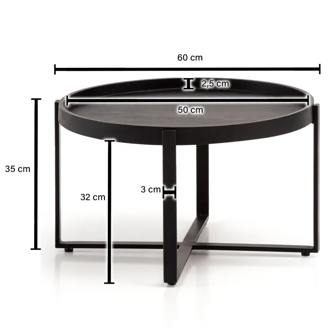 Couchtisch FineBuy Sofatisch Massivholz Schwarz 60x60x35 cm Wohnzimmertisch Rund