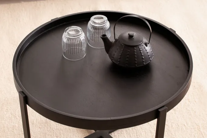 Couchtisch FineBuy Sofatisch Massivholz Schwarz 60x60x35 cm Wohnzimmertisch Rund
