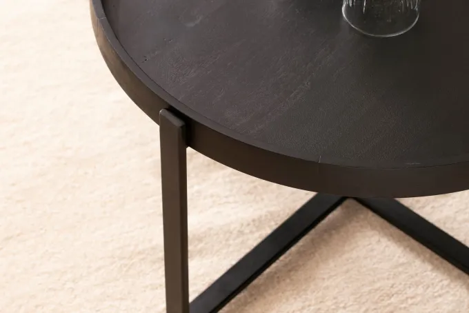 Couchtisch FineBuy Sofatisch Massivholz Schwarz 60x60x35 cm Wohnzimmertisch Rund