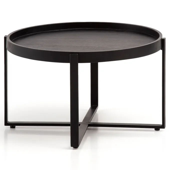 Couchtisch FineBuy Sofatisch Massivholz Schwarz 60x60x35 cm Wohnzimmertisch Rund