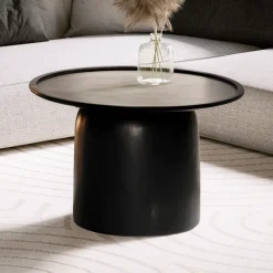 Couchtisch FineBuy Sofatisch Massivholz Schwarz 60x60x40 cm Wohnzimmertisch Rund
