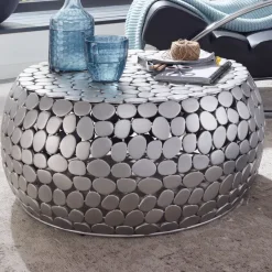 Couchtisch FineBuy Sofatisch Metall Silber Ø 66 cm Tisch Wohnzimmertisch Rund