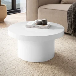 Couchtisch FineBuy Sofatisch Weiß Ø60cm Hochglanz Wohnzimmertisch Rund Klein