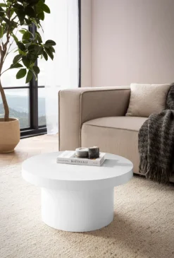 Couchtisch FineBuy Sofatisch Weiß Ø60cm Hochglanz Wohnzimmertisch Rund Klein