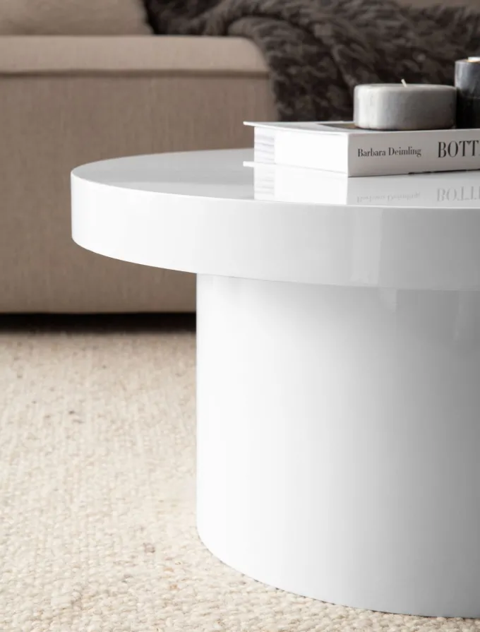 Couchtisch FineBuy Sofatisch Weiß Ø60cm Hochglanz Wohnzimmertisch Rund Klein