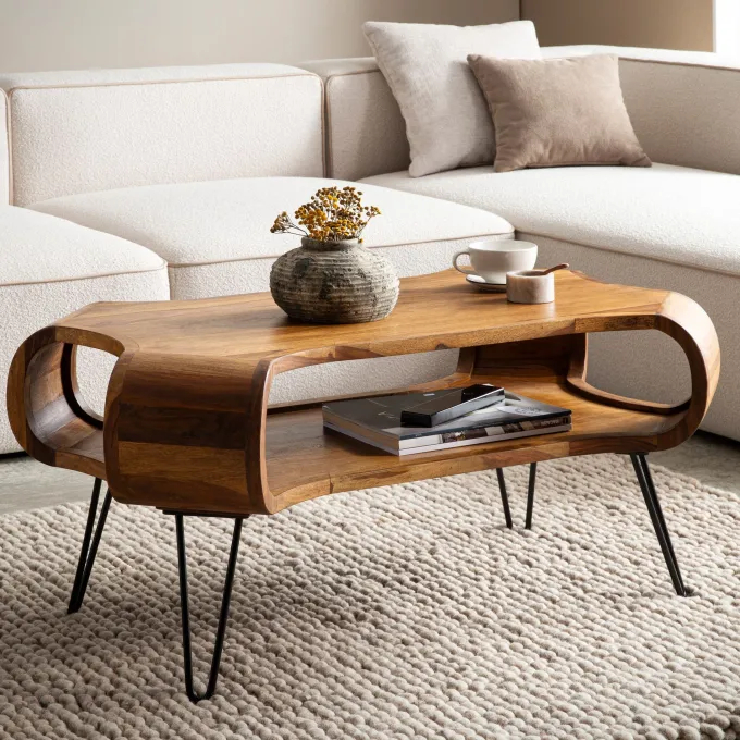 Couchtisch FineBuy Wohnzimmertisch Massivholz 100 cm Sofatisch Tisch Stauraum