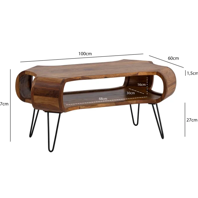 Couchtisch FineBuy Wohnzimmertisch Massivholz 100 cm Sofatisch Tisch Stauraum
