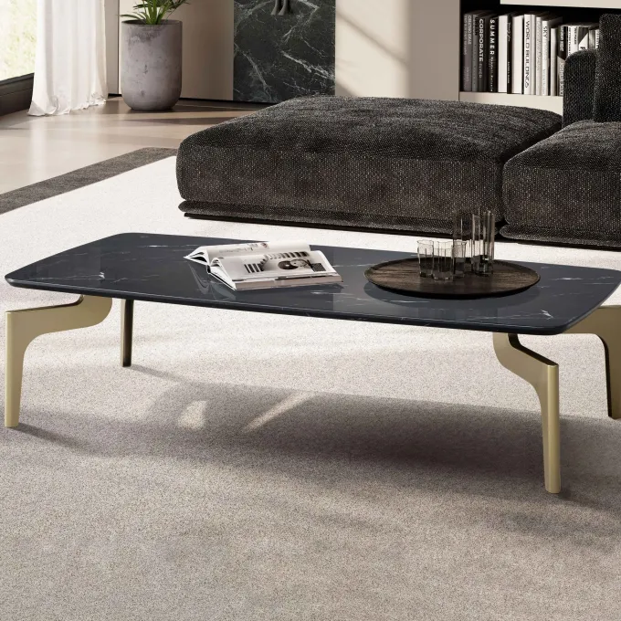 Couchtisch FineBuy Wohnzimmertisch Marmor Optik Schwarz Sofatisch 120 cm Tisch