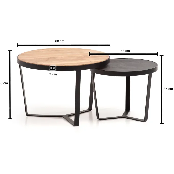 Couchtisch FineBuy Wohnzimmertisch 2er Set Rund Holz / Steinoptik Satztisch
