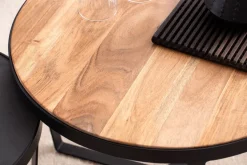 Couchtisch FineBuy Wohnzimmertisch 2er Set Rund Holz / Steinoptik Satztisch