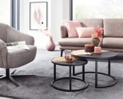 Couchtisch FineBuy Wohnzimmertisch 2 teilig Massivholz Rund Beistelltisch Tisch
