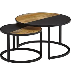 Couchtisch FineBuy Wohnzimmertisch 2 teilig Massivholz Rund Beistelltisch Tisch