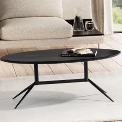 Couchtisch FineBuy Wohnzimmertisch Massivholz 90 cm Sofatisch Tisch Oval Modern