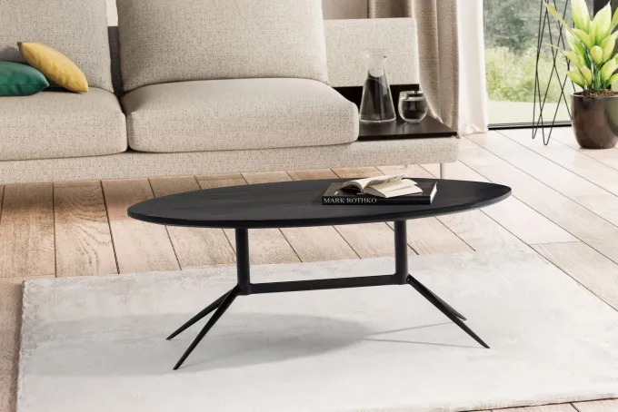 Couchtisch FineBuy Wohnzimmertisch Massivholz 90 cm Sofatisch Tisch Oval Modern